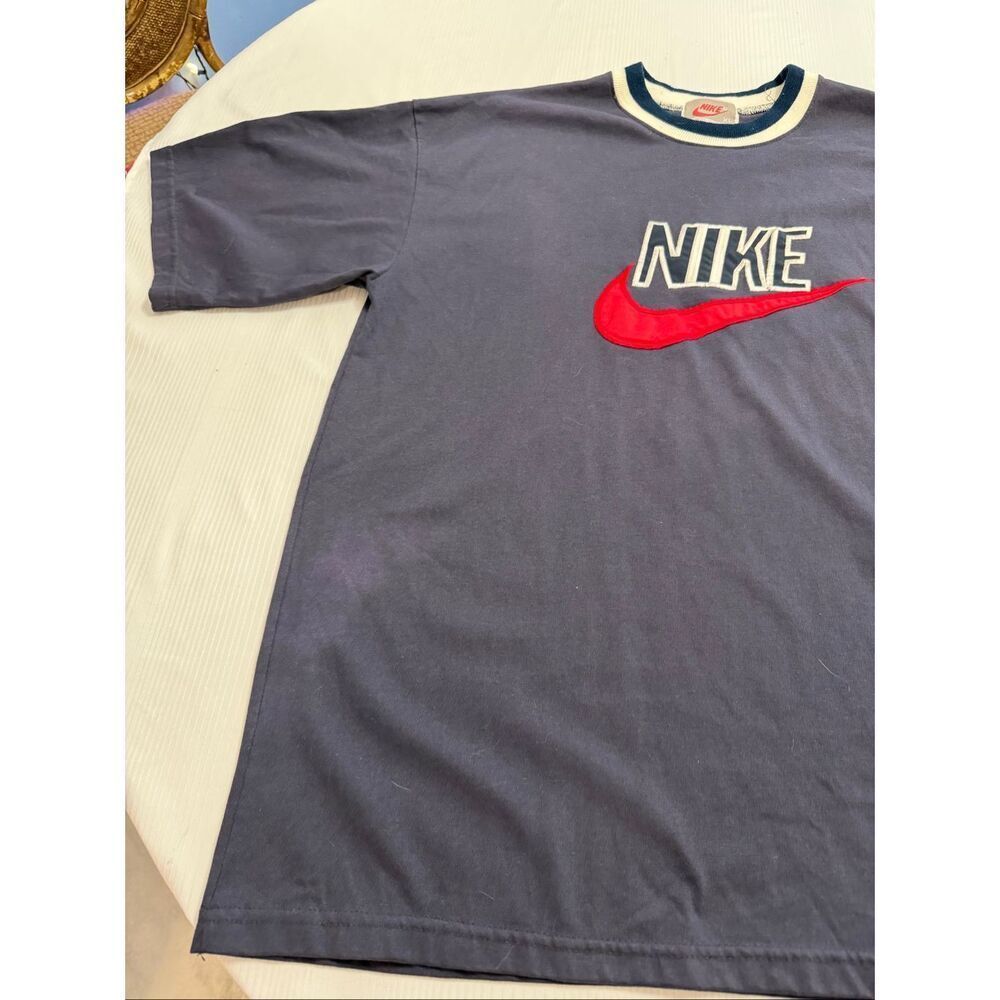 Nike Vintage Navy Blue Swoosh Short Sleeve T-Shirt Size XL - Picture 3 of 10